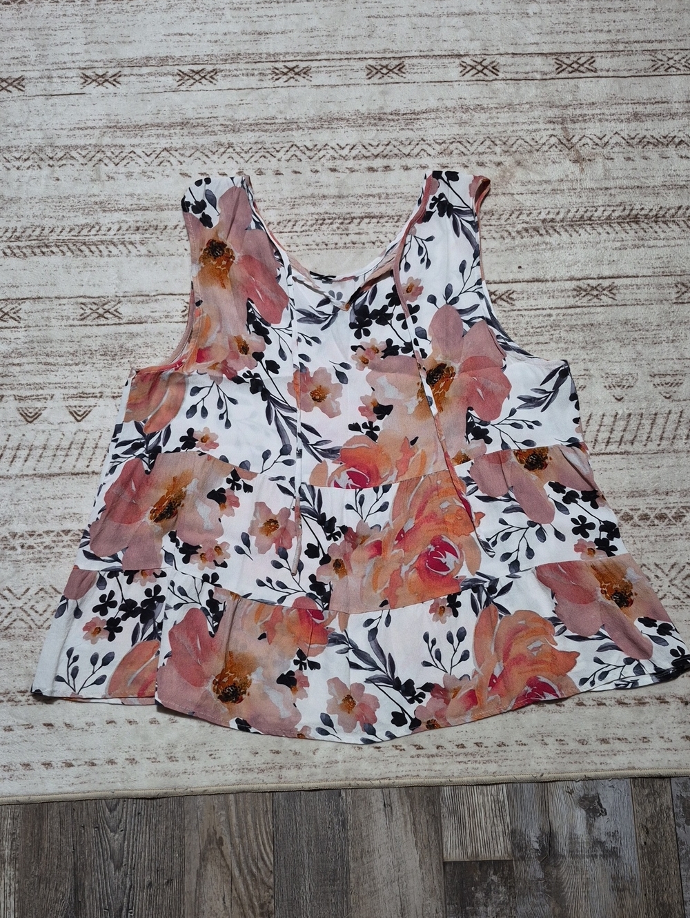 Source Unknown Peach Floral Tiered Sleeveless Blouse on White
